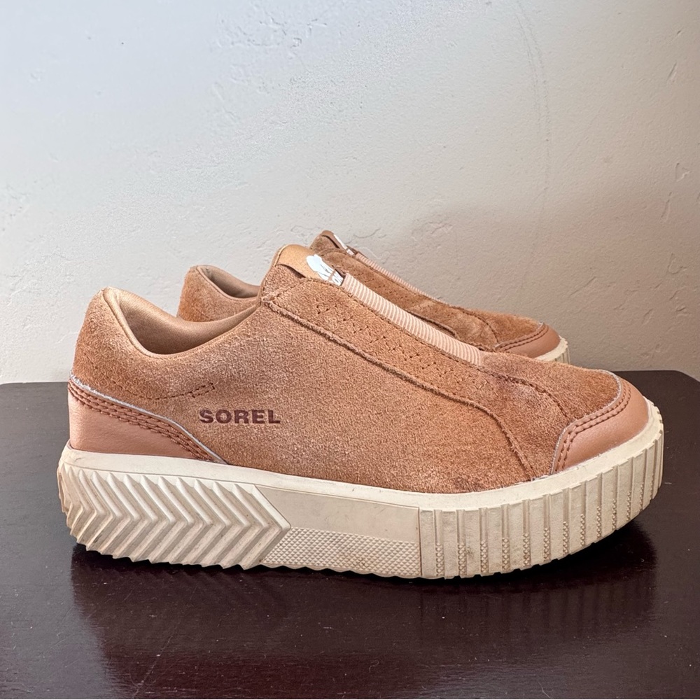 Sorel Ona Ave Suede Slip-On Sneakers in Tawny Buff/Chalk